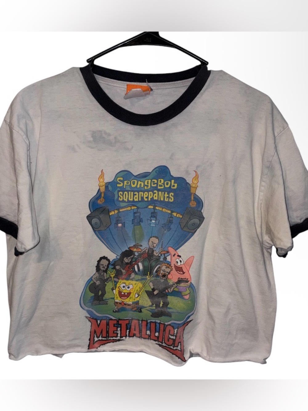 VINTAGE Metallica + Spongebob SquarePants Nickelodeon 2004 Size Medium Thrashed